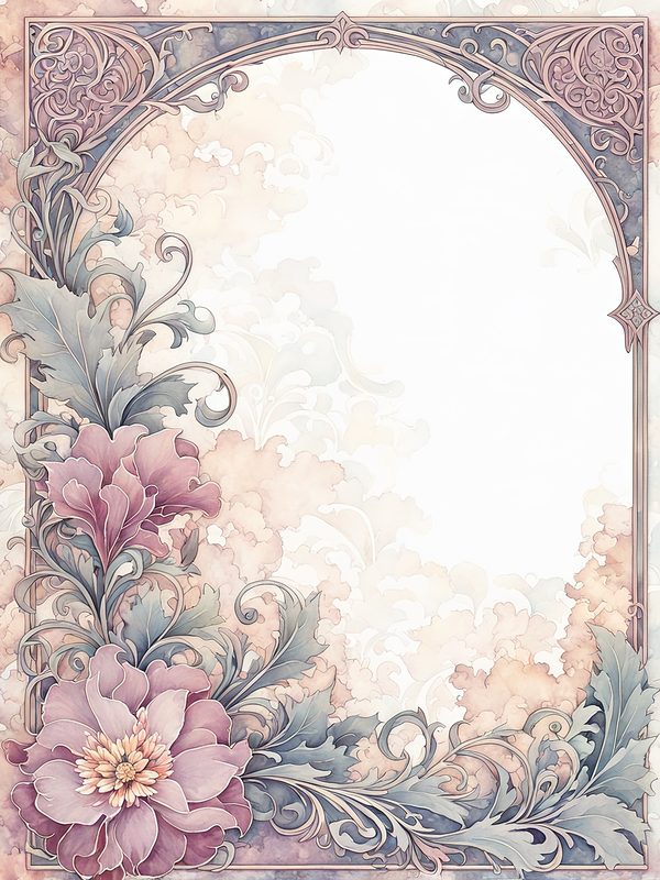 Watercolor Art Nouveau Floral Digital Paper: Pastel Scrapbook Designs (10 JPGs) — image 5