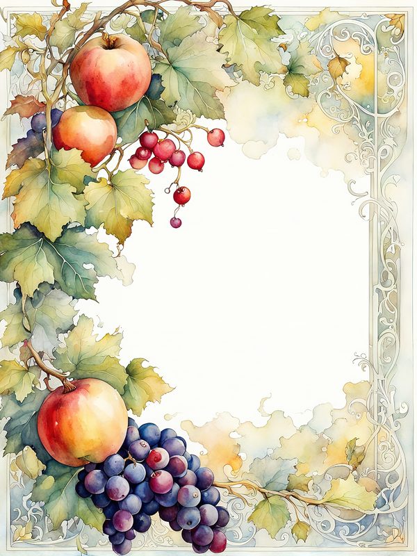 Watercolor Fruit Frame Clipart: Apple & Grape Design (Digital Paper Set) — image 2