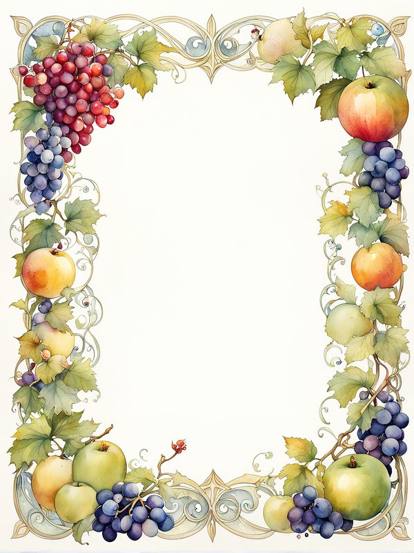 Watercolor Fruit Frame Clipart: Apple & Grape Design (Digital Paper Set) — image 4