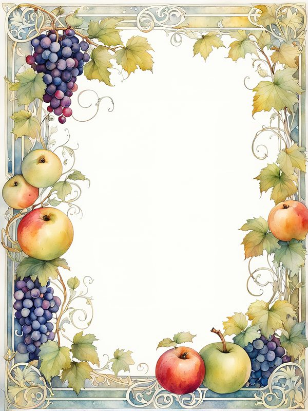 Watercolor Fruit Frame Clipart: Apple & Grape Design (Digital Paper Set) — image 6