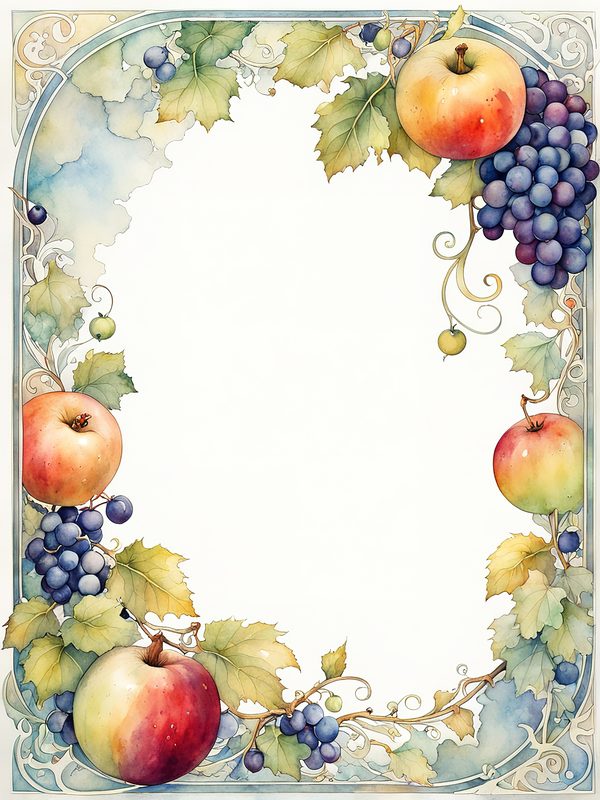 Watercolor Fruit Frame Clipart: Apple & Grape Design (Digital Paper Set) — image 7