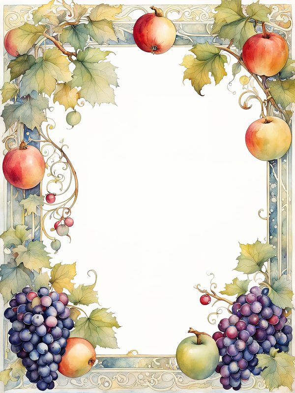 Watercolor Fruit Frame Clipart: Apple & Grape Design (Digital Paper Set) — image 8