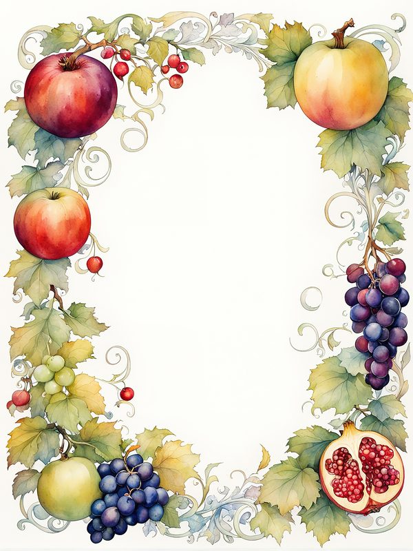 Watercolor Fruit Frame Clipart: Apple & Grape Design (Digital Paper Set) — image 9