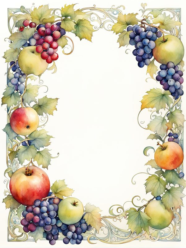 Watercolor Fruit Frame Clipart: Apple & Grape Design (Digital Paper Set) — image 10