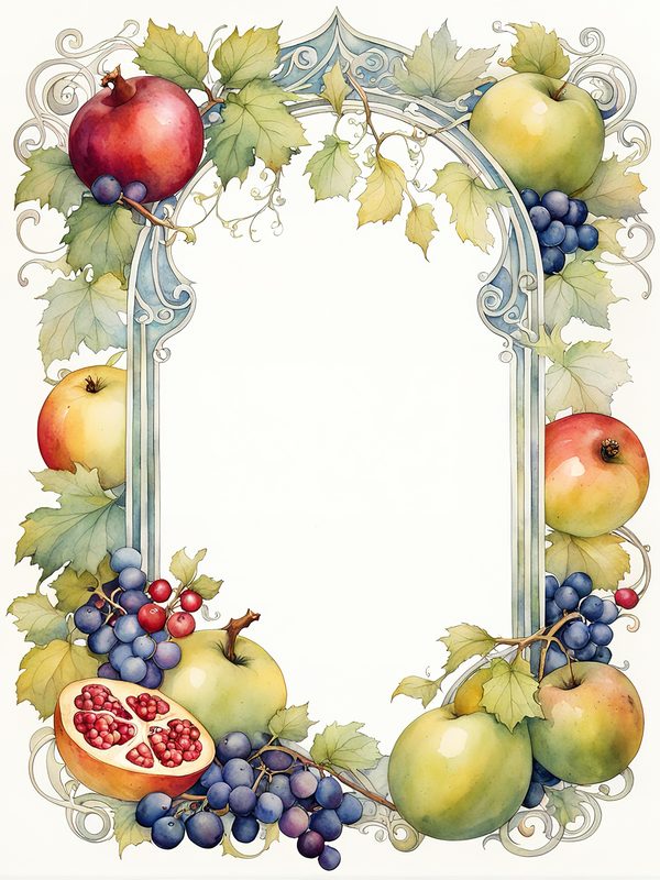 Watercolor Fruit Frame Clipart: Apple & Grape Design (Digital Paper Set) — image 12