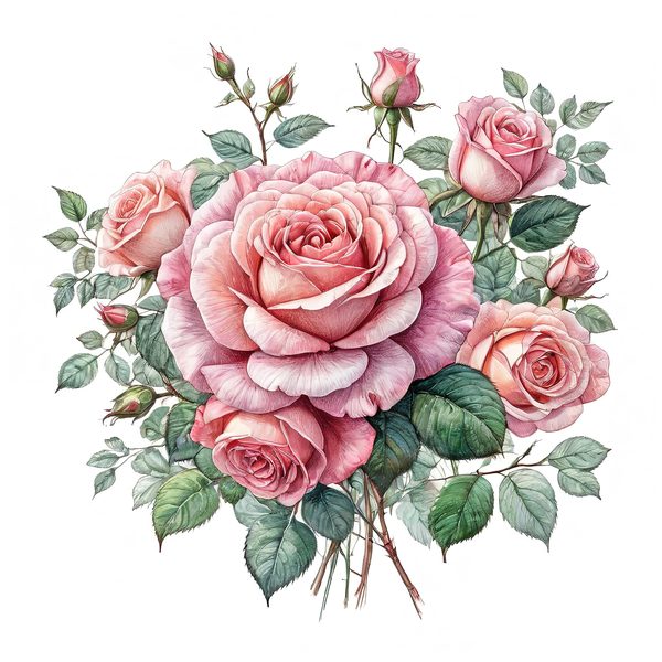 Watercolor Pink Roses Clipart: Floral Bouquet Graphics (JPG & PNG) — image 1