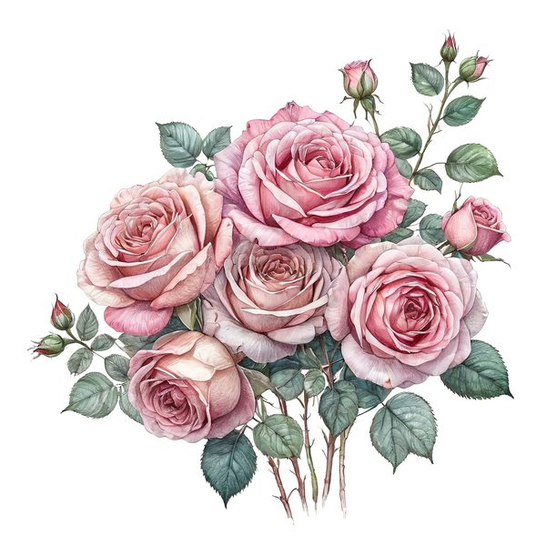 Watercolor Pink Roses Clipart: Floral Bouquet Graphics (JPG & PNG) — image 2