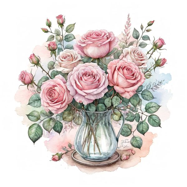 Watercolor Pink Roses Clipart: Floral Bouquet Graphics (JPG & PNG) — image 3