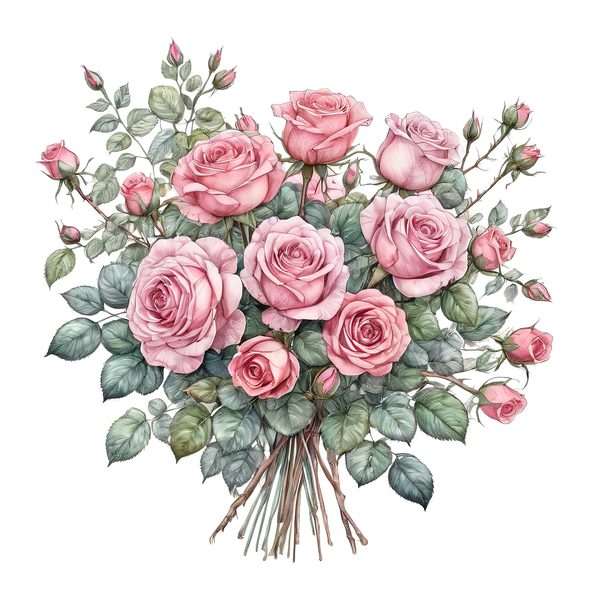 Watercolor Pink Roses Clipart: Floral Bouquet Graphics (JPG & PNG) — image 4