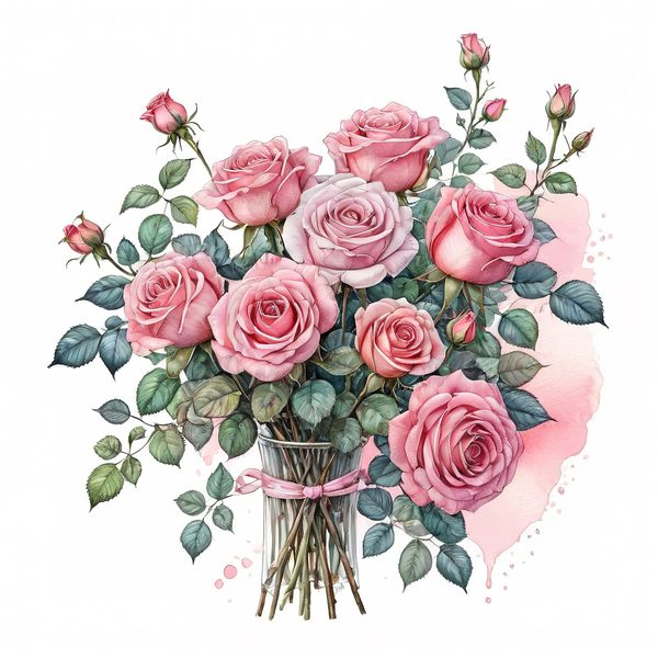 Watercolor Pink Roses Clipart: Floral Bouquet Graphics (JPG & PNG) — image 5