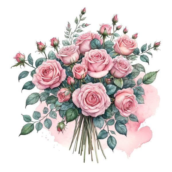 Watercolor Pink Roses Clipart: Floral Bouquet Graphics (JPG & PNG) — image 6