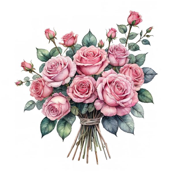 Watercolor Pink Roses Clipart: Floral Bouquet Graphics (JPG & PNG) — image 7