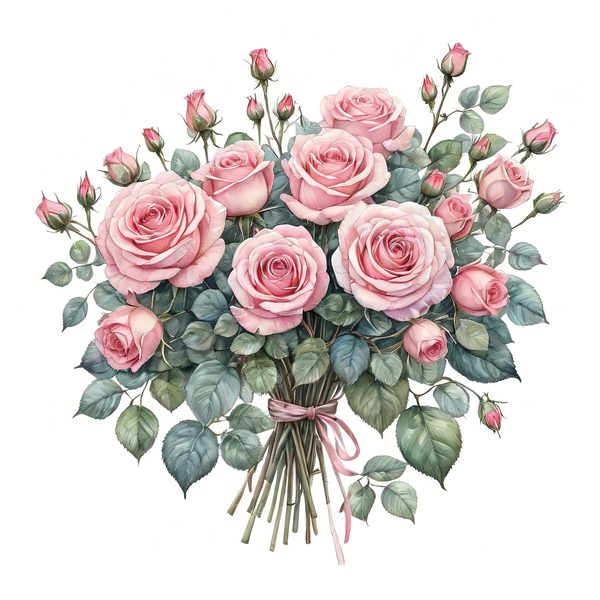 Watercolor Pink Roses Clipart: Floral Bouquet Graphics (JPG & PNG) — image 8