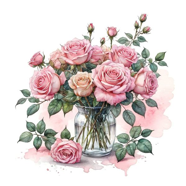 Watercolor Pink Roses Clipart: Floral Bouquet Graphics (JPG & PNG) — image 9