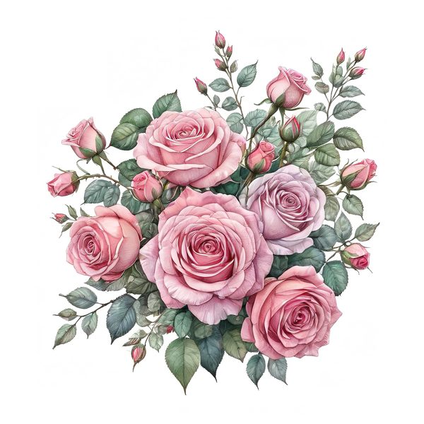 Watercolor Pink Roses Clipart: Floral Bouquet Graphics (JPG & PNG) — image 10