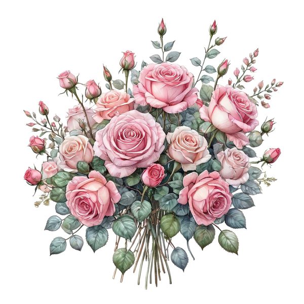 Watercolor Pink Roses Clipart: Floral Bouquet Graphics (JPG & PNG) — image 11