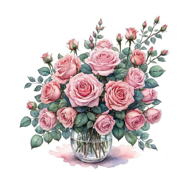 Watercolor Pink Roses Clipart: Floral Bouquet Graphics (JPG & PNG) — image 12