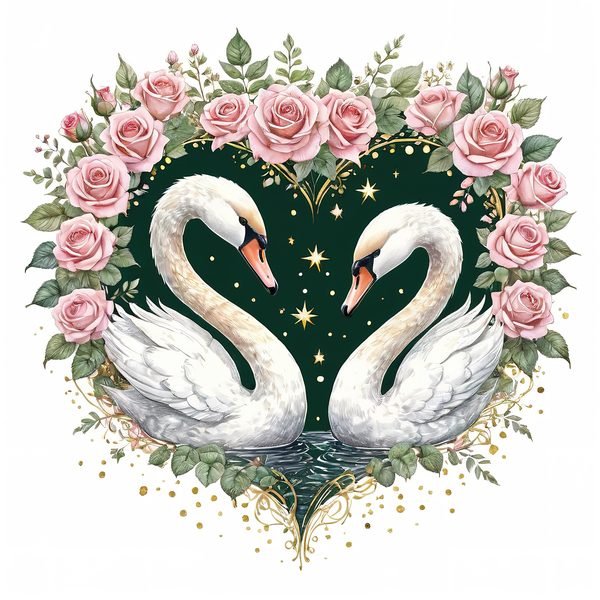 Watercolor Swan Clipart: Pink Roses, Floral DIY Graphics (Digital Download) — image 2