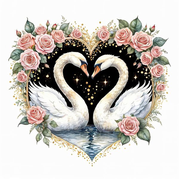 Watercolor Swan Clipart: Pink Roses, Floral DIY Graphics (Digital Download) — image 3
