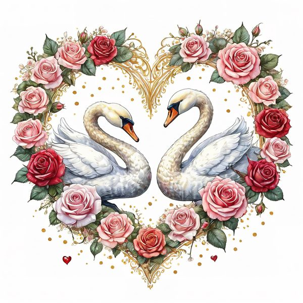 Watercolor Swan Clipart: Pink Roses, Floral DIY Graphics (Digital Download) — image 4