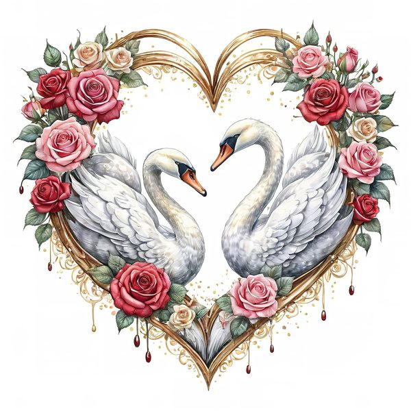 Watercolor Swan Clipart: Pink Roses, Floral DIY Graphics (Digital Download) — image 5