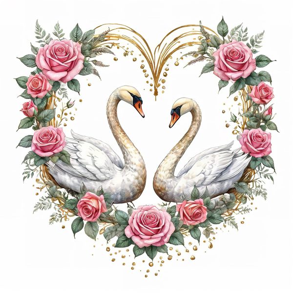 Watercolor Swan Clipart: Pink Roses, Floral DIY Graphics (Digital Download) — image 6