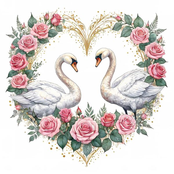 Watercolor Swan Clipart: Pink Roses, Floral DIY Graphics (Digital Download) — image 7