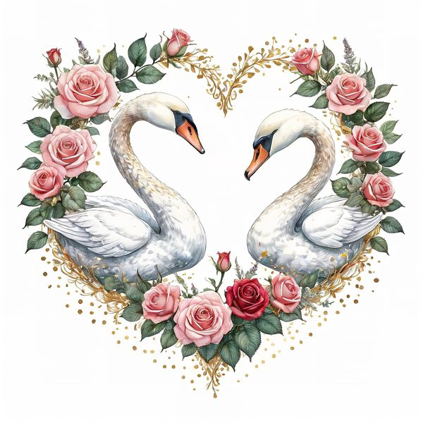 Watercolor Swan Clipart: Pink Roses, Floral DIY Graphics (Digital Download) — image 8