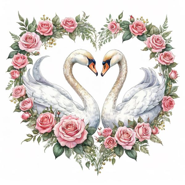 Watercolor Swan Clipart: Pink Roses, Floral DIY Graphics (Digital Download) — image 9