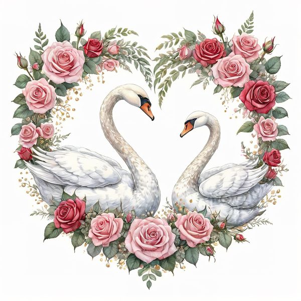 Watercolor Swan Clipart: Pink Roses, Floral DIY Graphics (Digital Download) — image 10