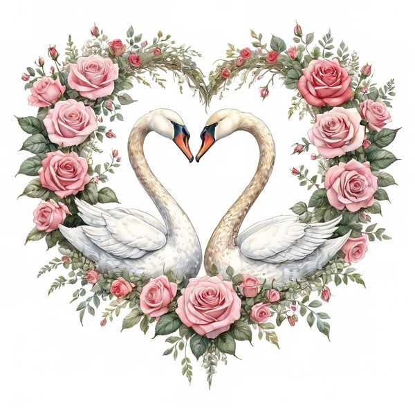 Watercolor Swan Clipart: Pink Roses, Floral DIY Graphics (Digital Download) — image 11