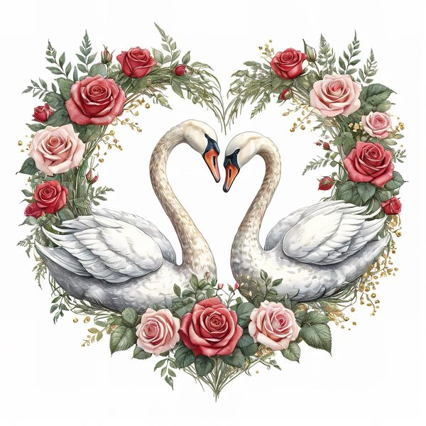 Watercolor Swan Clipart: Pink Roses, Floral DIY Graphics (Digital Download) — image 12