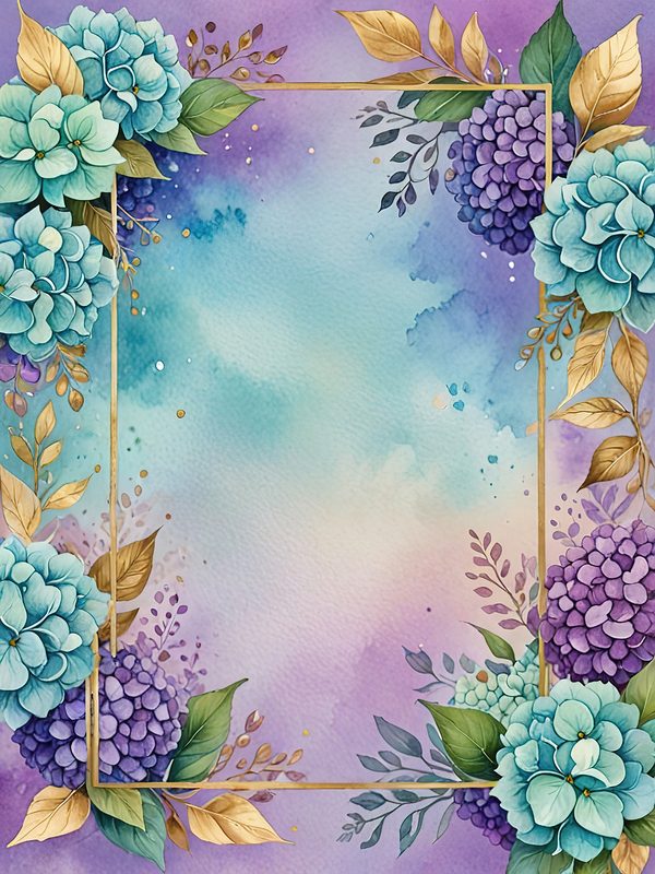 Watercolor Hydrangea Floral Frames: Teal & Purple Digital Paper (10 JPGs) — image 1