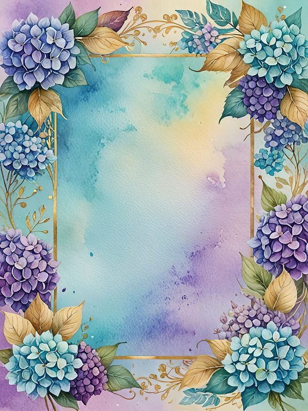 Watercolor Hydrangea Floral Frames: Teal & Purple Digital Paper (10 JPGs) — image 2
