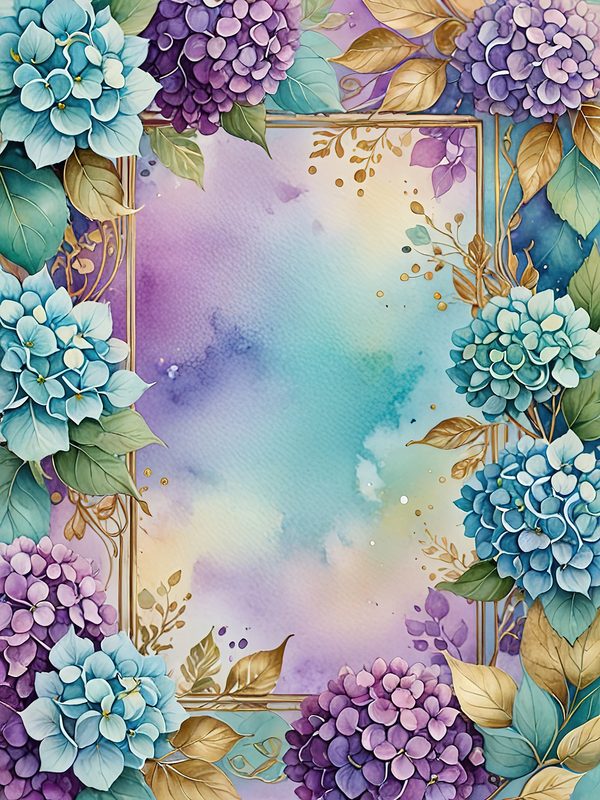 Watercolor Hydrangea Floral Frames: Teal & Purple Digital Paper (10 JPGs) — image 3