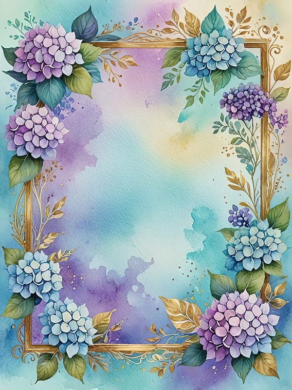 Watercolor Hydrangea Floral Frames: Teal & Purple Digital Paper (10 JPGs) — image 4