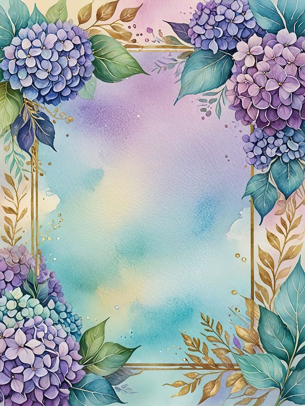 Watercolor Hydrangea Floral Frames: Teal & Purple Digital Paper (10 JPGs) — image 5
