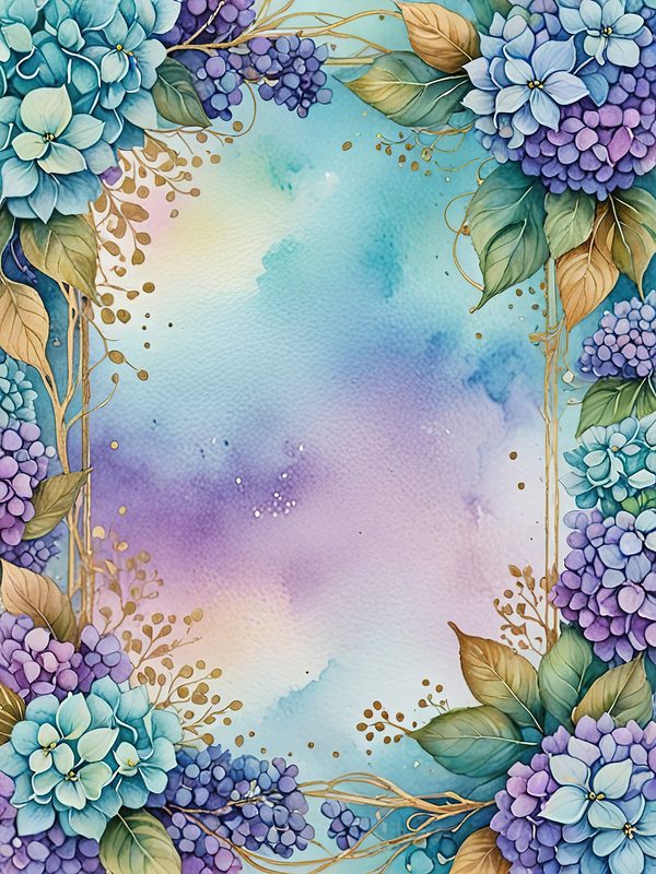 Watercolor Hydrangea Floral Frames: Teal & Purple Digital Paper (10 JPGs) — image 6