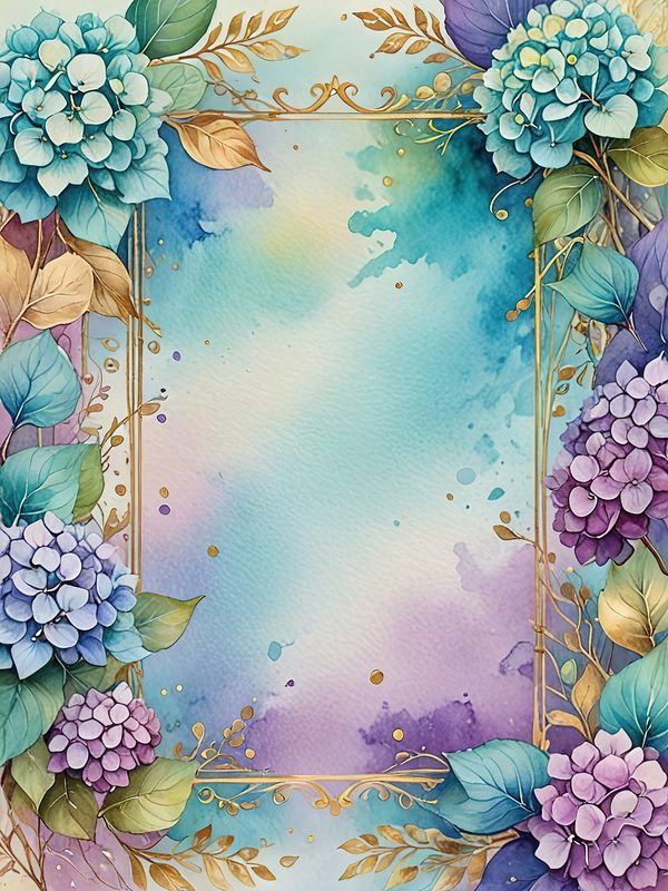Watercolor Hydrangea Floral Frames: Teal & Purple Digital Paper (10 JPGs) — image 7