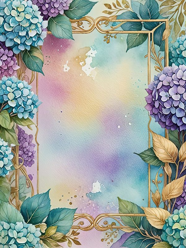 Watercolor Hydrangea Floral Frames: Teal & Purple Digital Paper (10 JPGs) — image 8