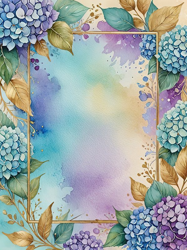 Watercolor Hydrangea Floral Frames: Teal & Purple Digital Paper (10 JPGs) — image 9