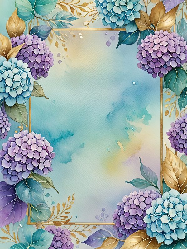 Watercolor Hydrangea Floral Frames: Teal & Purple Digital Paper (10 JPGs) — image 10