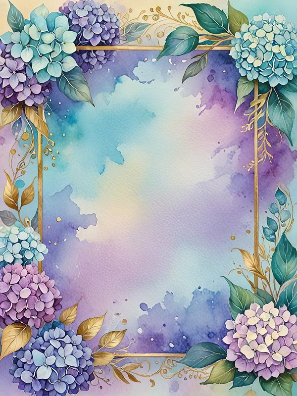 Watercolor Hydrangea Floral Frames: Teal & Purple Digital Paper (10 JPGs) — image 11
