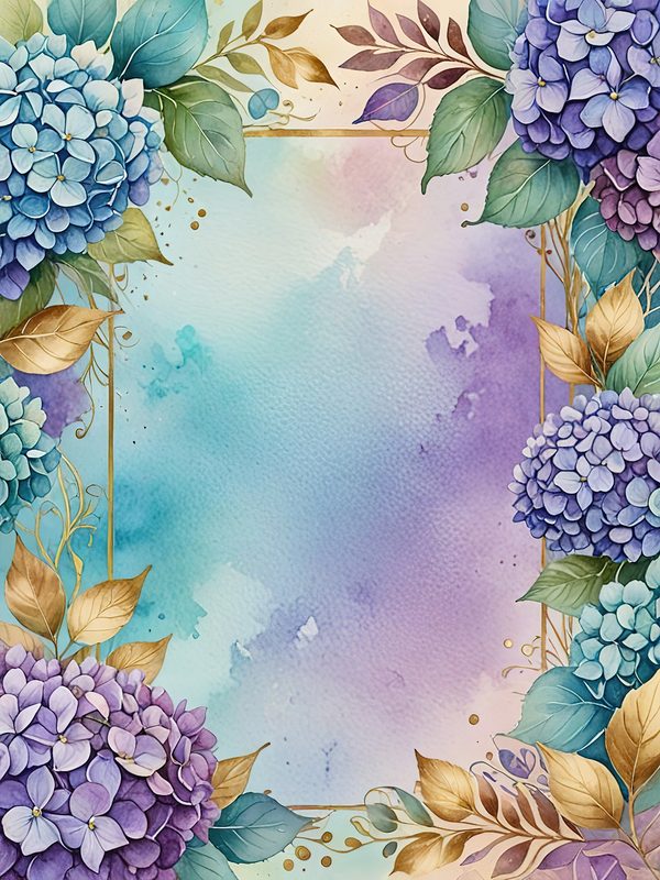 Watercolor Hydrangea Floral Frames: Teal & Purple Digital Paper (10 JPGs) — image 12