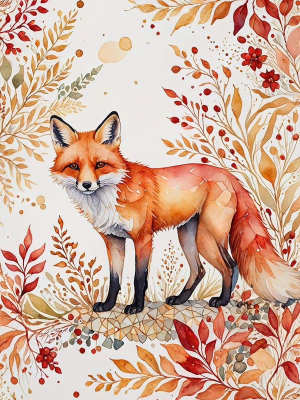 Watercolor Fox Floral Art Collection: Art Deco Style (JPGs) — image 1