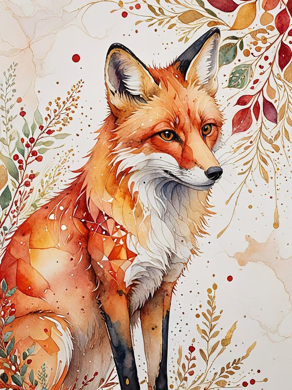Watercolor Fox Floral Art Collection: Art Deco Style (JPGs) — image 2