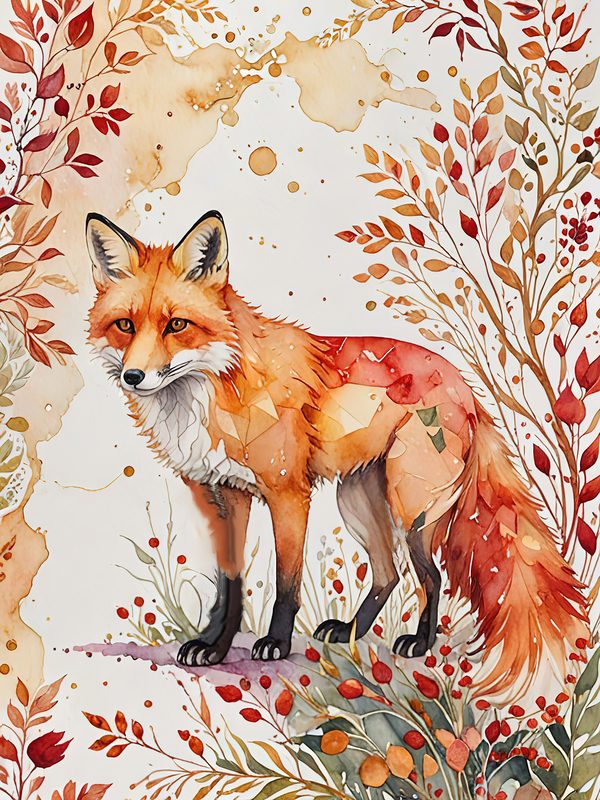 Watercolor Fox Floral Art Collection: Art Deco Style (JPGs) — image 3