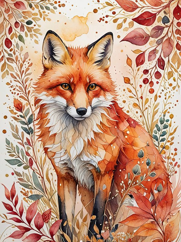 Watercolor Fox Floral Art Collection: Art Deco Style (JPGs) — image 4
