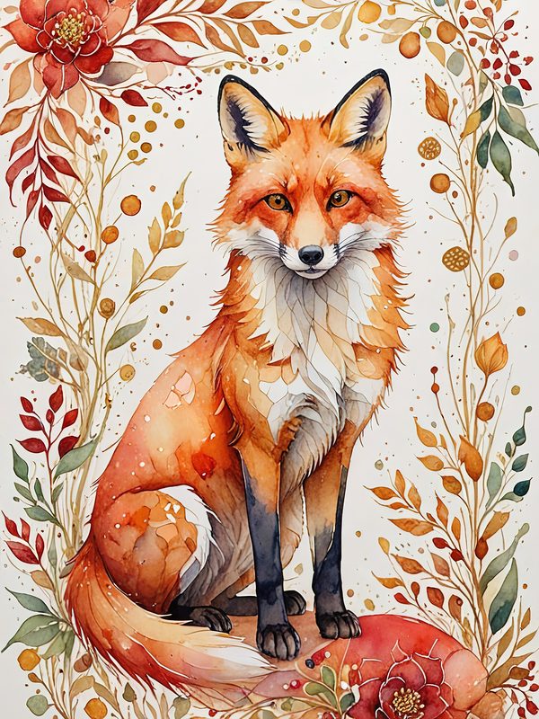 Watercolor Fox Floral Art Collection: Art Deco Style (JPGs) — image 5
