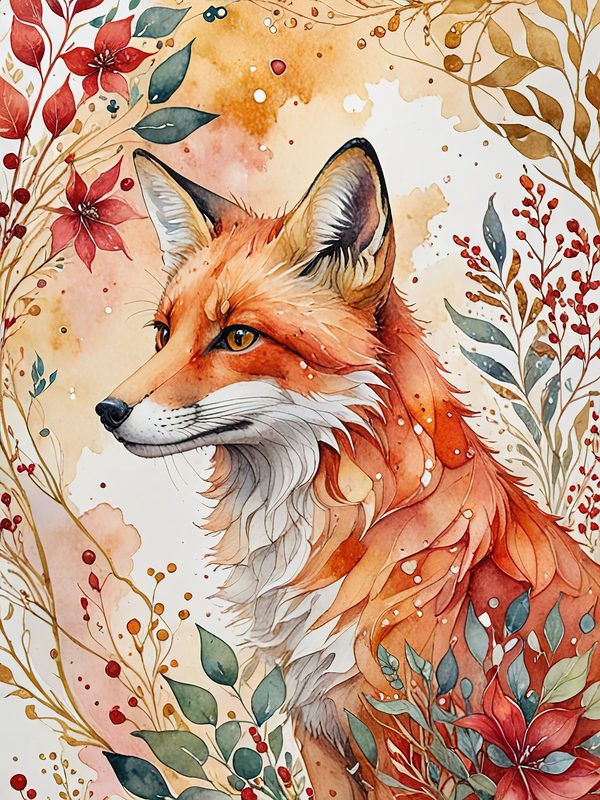 Watercolor Fox Floral Art Collection: Art Deco Style (JPGs) — image 6